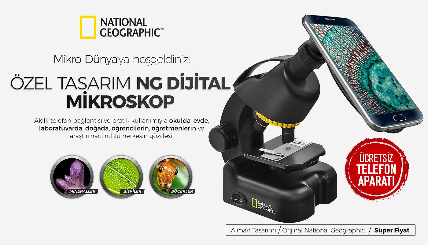 Bresser National Geographic Öğrenci Mikroskobu Akıllı Telefon Adaptörü ile 40–640x Microscope with smartphone adapter